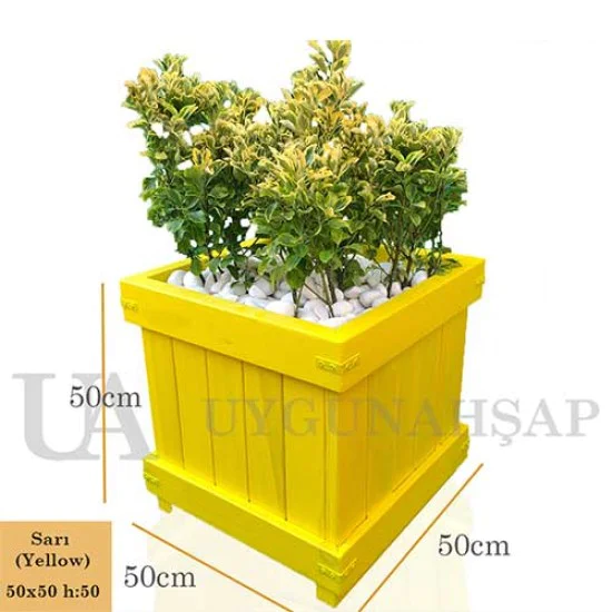 Ahsap Ciceklik Dış Mekan Ahşap Sarı Renkli Kare Büyük Ahşap Çiçeklik I UygunAhşap